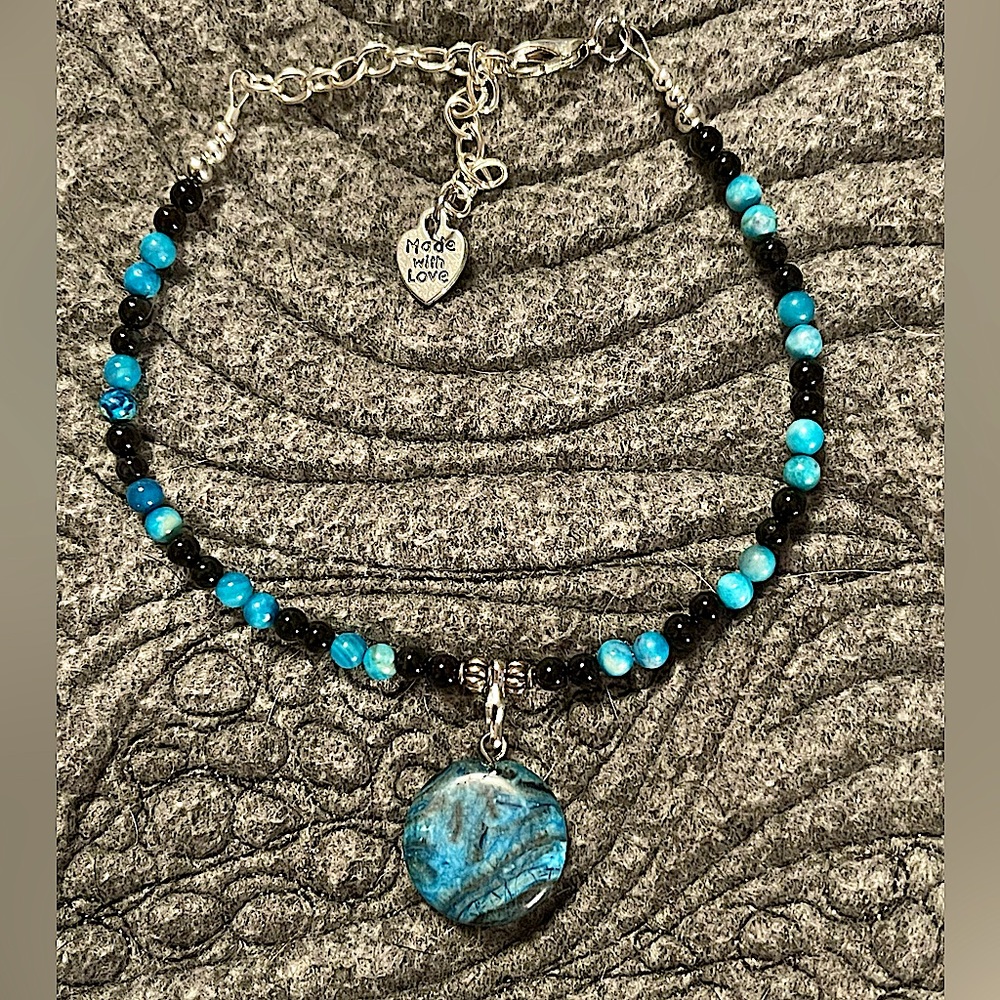 Obsidian & Blue Shell Anklet